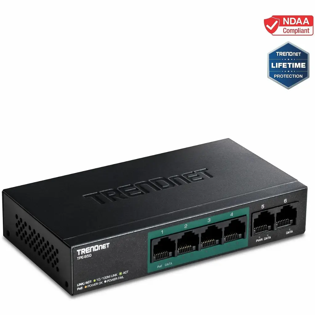 [TPE-S50] TRENDnet 6-Port Fast Ethernet PoE+ Switch